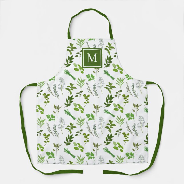 Delantal Cocinando hierbas de jardín culinarias monogramada (Anverso)