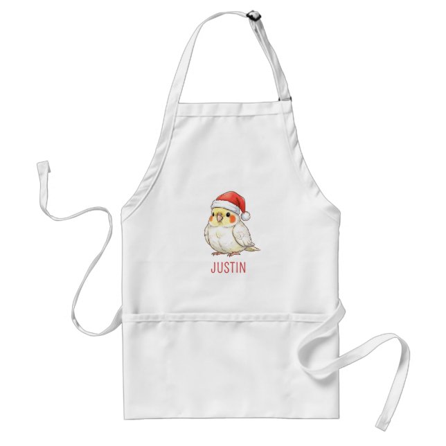 Delantal Cockatiel de Navidad personalizado con sombrero de (Frente)