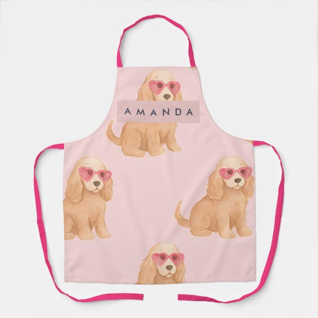 Delantal Cocker Spaniel personalizado con gafas (Anverso)