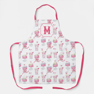 Delantal Cócteles de mahjong rosa caliente acuarela