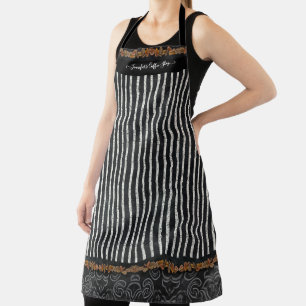Delantal Coffee Bean Damask Black White Striw Your Name