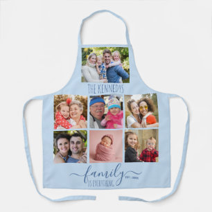 Delantal Colage de 7 fotos personalizadas familia tono azul