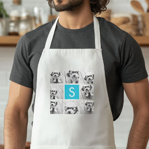 Delantal Colaje de Fotos con Monograma Personalizado Aqua A