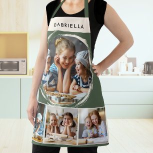 Delantal Colaje de Fotos Personalizado Cocina Verde Sage