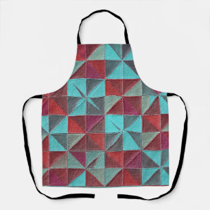 Delantal colcha roja, azul verdoso, morada y gris