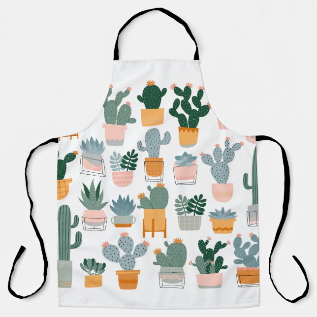Delantal Colección Cactus en diseño de ollas (Anverso)
