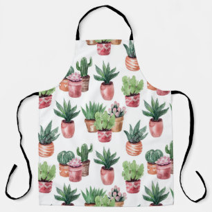 Delantal Colección de cactus en ollas, acuarela.