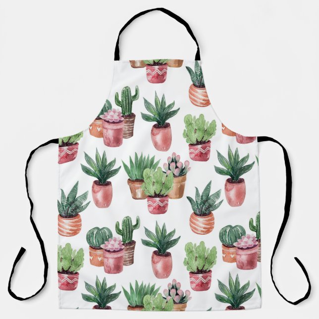 Delantal Colección de cactus en ollas, acuarela. (Anverso)