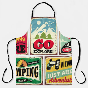 Delantal Colección de carteles retro de senderismo y campin