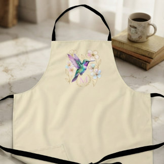 Delantal Colibrí Acuarela Floral Pastel