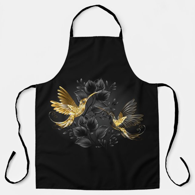 Delantal Colibrí negro y dorado (Anverso)