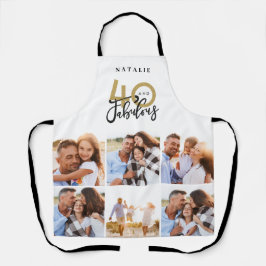 Delantal Collage de fotos blanco y oro moderno de 40 años