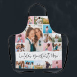 Delantal collage de fotos de mamá tipografía moderna simple<br><div class="desc">Mamá más grande del mundo 16 multi foto moderno minimo simple escritura tipografía elegante Día de la Madre,  cumpleaños,  Navidades,  Pascua,  graduación,  fin de año escolar o diseño de regalos de decoración.</div>