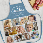 Delantal Collage de fotos de tu abuela<br><div class="desc">Crea tu propio delantal de abuela con una plantilla de collage de 13 fotos,  un polvoriento fondo azul,  el título "te queremos abuela",  los nombres de los nietos,  un corazón de amor y el lindo dicho "haces la vida dulce".</div>