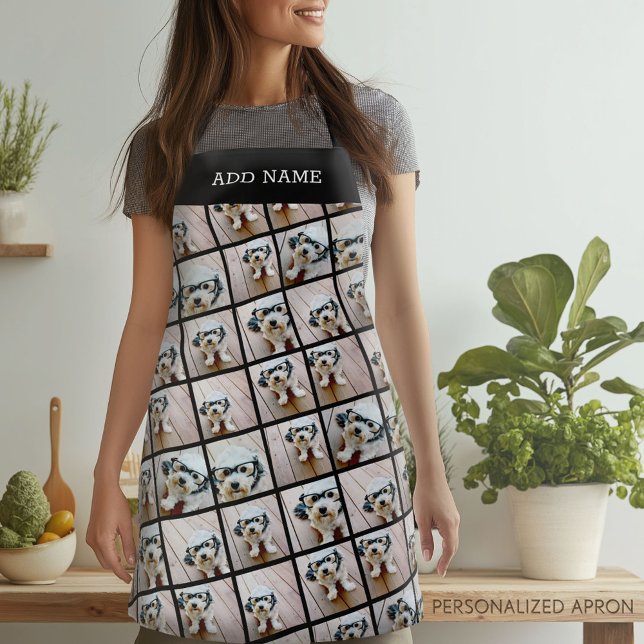 Delantal Collage de fotos diagonal negro 9 — puede editar n (Personalized Apron)