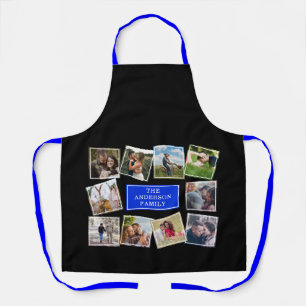 Delantal Collage de fotos divertido Apron negro y azul