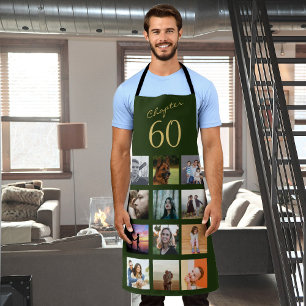 Delantal Collage de fotos Oro Verde 60 cumpleaños