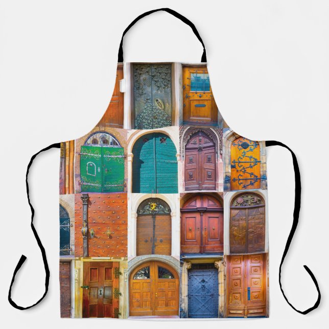 Delantal Collage de puertas delanteras medievales en Praga, (Anverso)