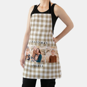 Delantal Collage de Tan Gingham Foto Angels Apron