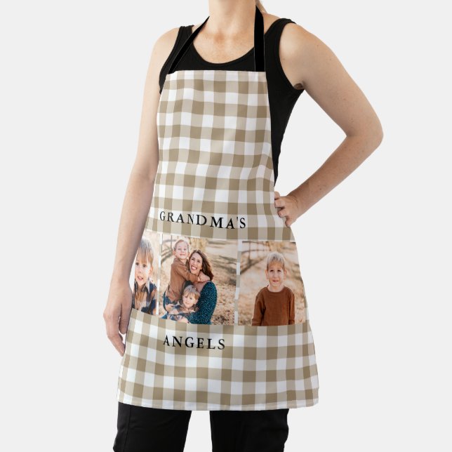 Delantal Collage de Tan Gingham Foto Angels Apron (in situ)