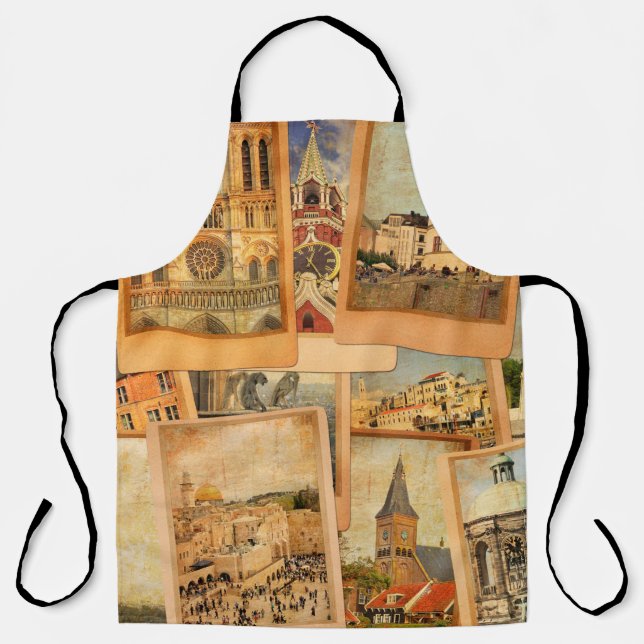 Delantal Collage de tarjetas fotográficas antiguas. Europa, (Anverso)