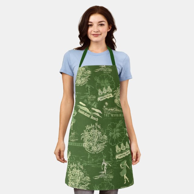 Delantal Collage de Viajes de Hawái en verde oliva (Gastado)