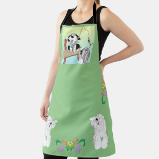 Delantal Collie con barba pescando para cenar