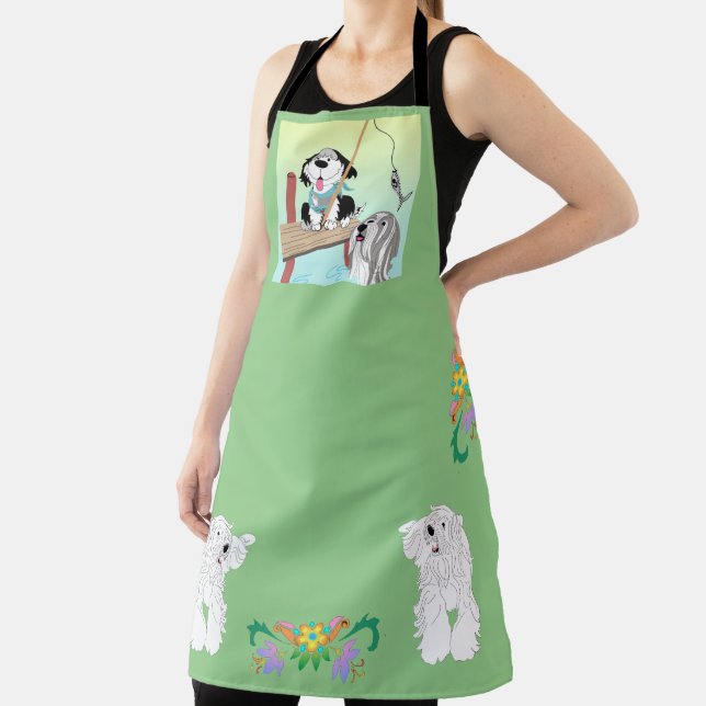 Delantal Collie con barba pescando para cenar (in situ)