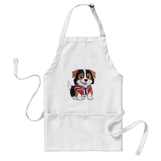 Delantal Collie de borde animado con bandera de Noruega (Frente)