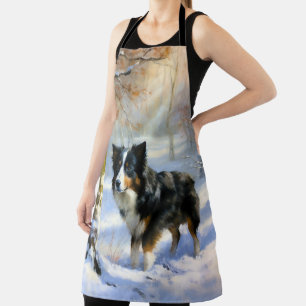 Delantal Collie de la frontera deja que nieve Navidades