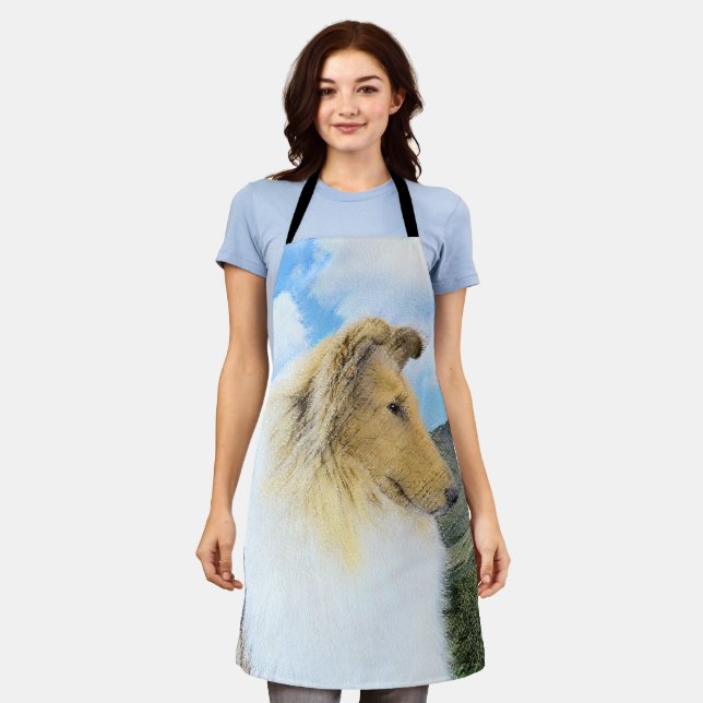 Delantal Collie in Mountains (Rough) Pintura - Perro Art (Gastado)