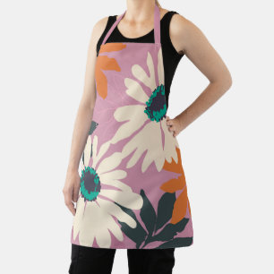 Delantal Color blanco rosado Pop Daisies Floral artística
