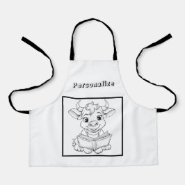 Delantal Color Cow leyendo un libro personalizado