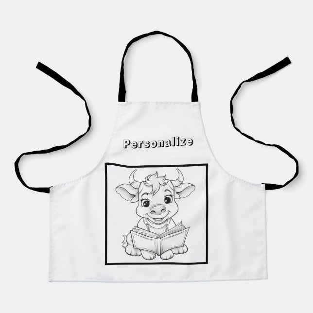 Delantal Color Cow leyendo un libro personalizado (Anverso)