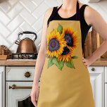 Delantal color de agua amarillo naranja girasol verde<br><div class="desc">Hermoso delantal verde con grandes girasoles vibrantes en tonos amarillos vivos y naranja quemado con helecho y follaje verde salado. ¡Perfecto para traer a su cocina un ambiente rústico de verano o otoño!</div>
