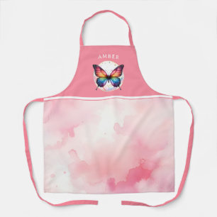 Delantal Color de agua de mariposa arcoiris rosa personaliz
