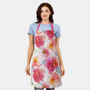Delantal Color de agua rosa Peony Flower Pattern