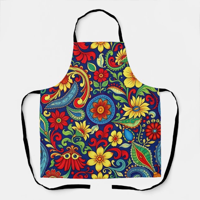 Delantal Colores arcoiris Flores Diseño Paisley (Anverso)