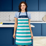 Delantal Colores editables con franjas blancas Añadir nombr<br><div class="desc">Apron personalizado con un patrón de rayas blancas con un color de fondo editable, haga clic en el botón personalizar para acceder. Para cambiar el color turquesa, seleccione el color de fondo y cambie su color. Para cambiar el color azul, seleccione capa rectangular y cambie su color de relleno. Incluso...</div>
