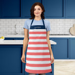 Delantal Colores editables con franjas blancas Añadir nombr<br><div class="desc">Apron personalizado con un patrón de rayas blancas con un color de fondo editable, haga clic en el botón personalizar para acceder. Para cambiar el color de coral, seleccione el color de fondo y cambie su color. Para cambiar el color azul, seleccione capa rectangular y cambie su color de relleno....</div>