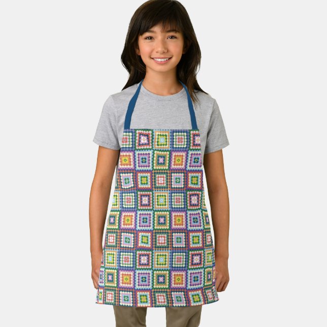 Delantal Colorful Retro Mid-Century Mid-Mod Crochet Blossom (in situ)