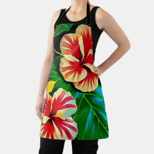 Delantal Coloridas hojas tropicales y flores hibiscus  