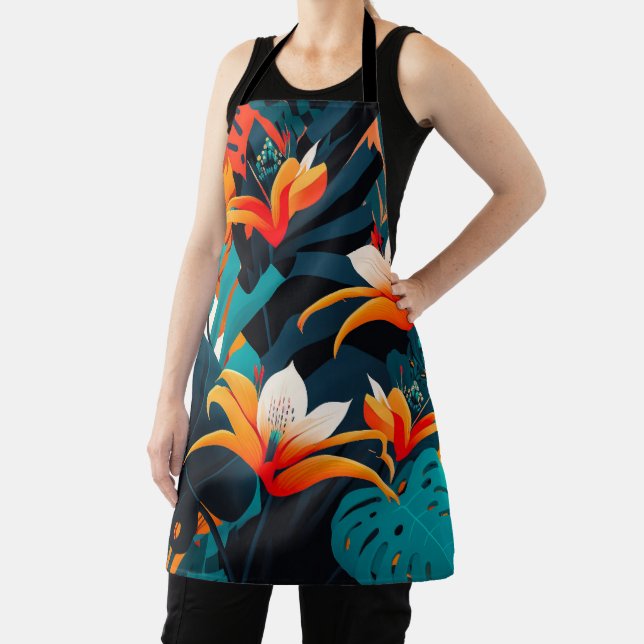 Delantal Coloridas y elegantes hojas y flores tropicales | (in situ)