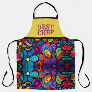 DELANTAL COLORIDO ARTE DOODLE DE FLORES "MEJOR CHEF"