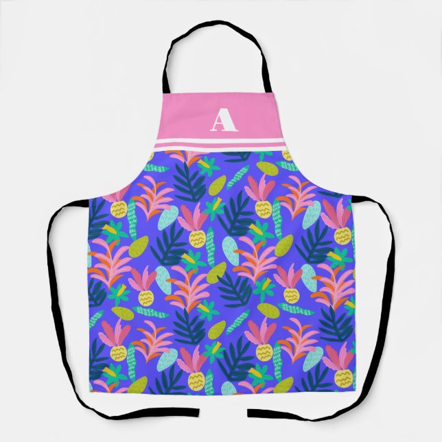 Delantal Colorido azul tropical floral bonito moderno Apron (Anverso)