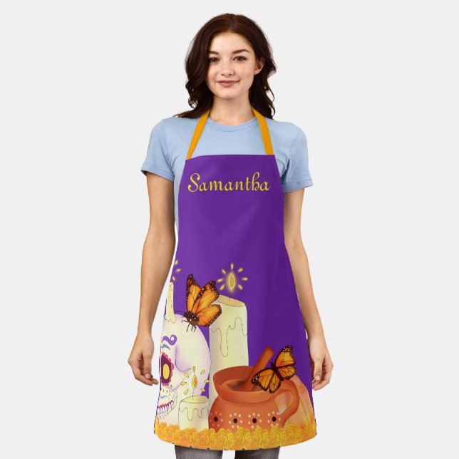 Delantal Colorido Día Mexicano Del Cráneo De Azúcar Muerto (Gastado)