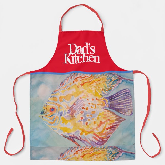 Delantal Colorido Fish Watercolor Blue Dads Kitchen Apron (Anverso)
