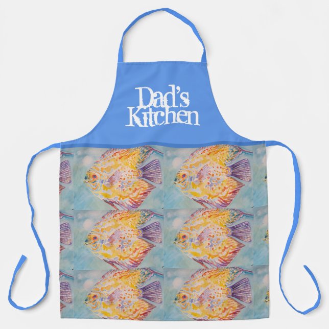 Delantal Colorido Fish Watercolor Blue Dads Kitchen Apron (Anverso)