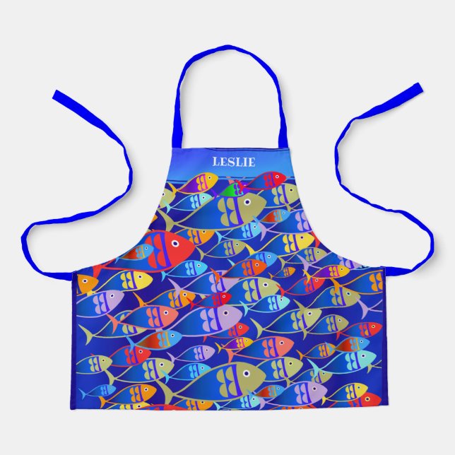 Delantal Colorido Fun Fish Art Deco Apron (Anverso)