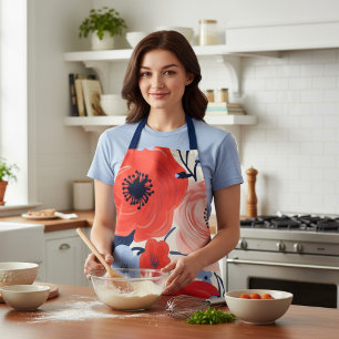 Delantal Colorido moderno rojo blanco azul acuarela Floral